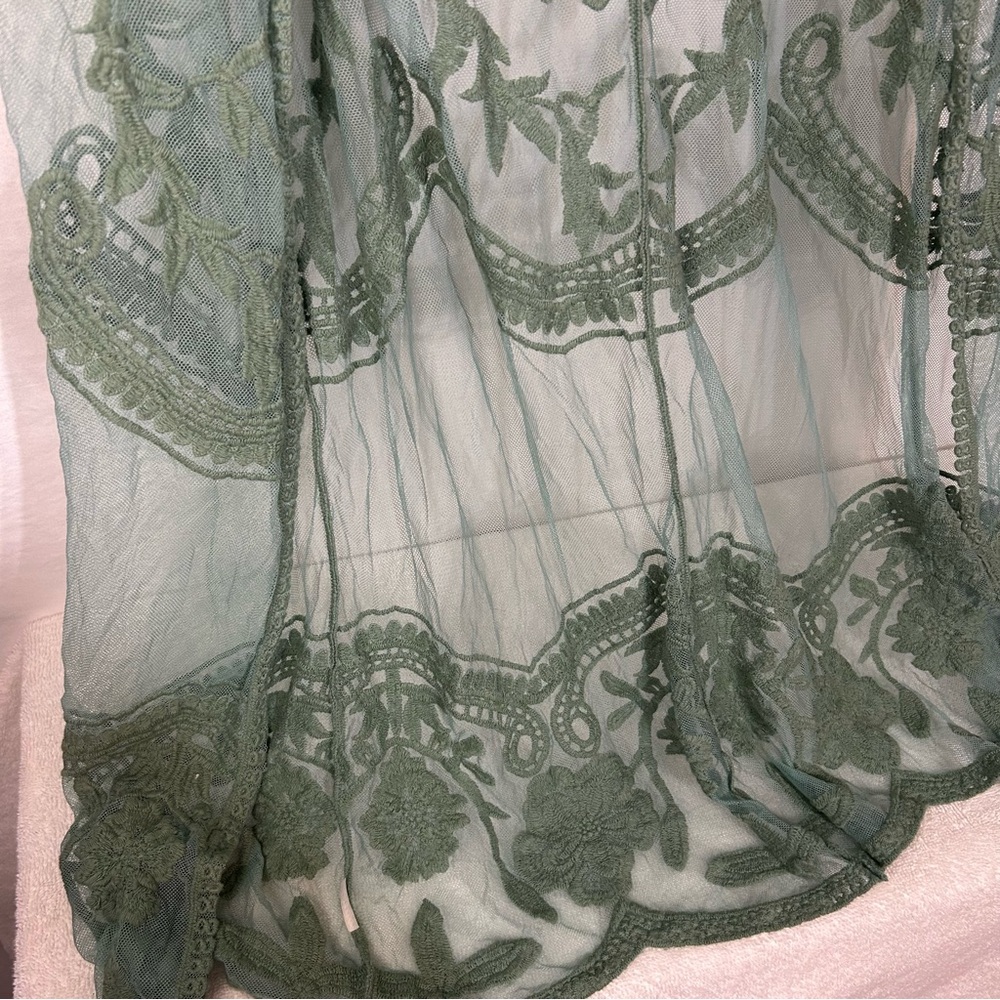 White Birch Sage Green Floral Embroidered Lace Kimono Cardigan - Size M - Picture 3 of 14